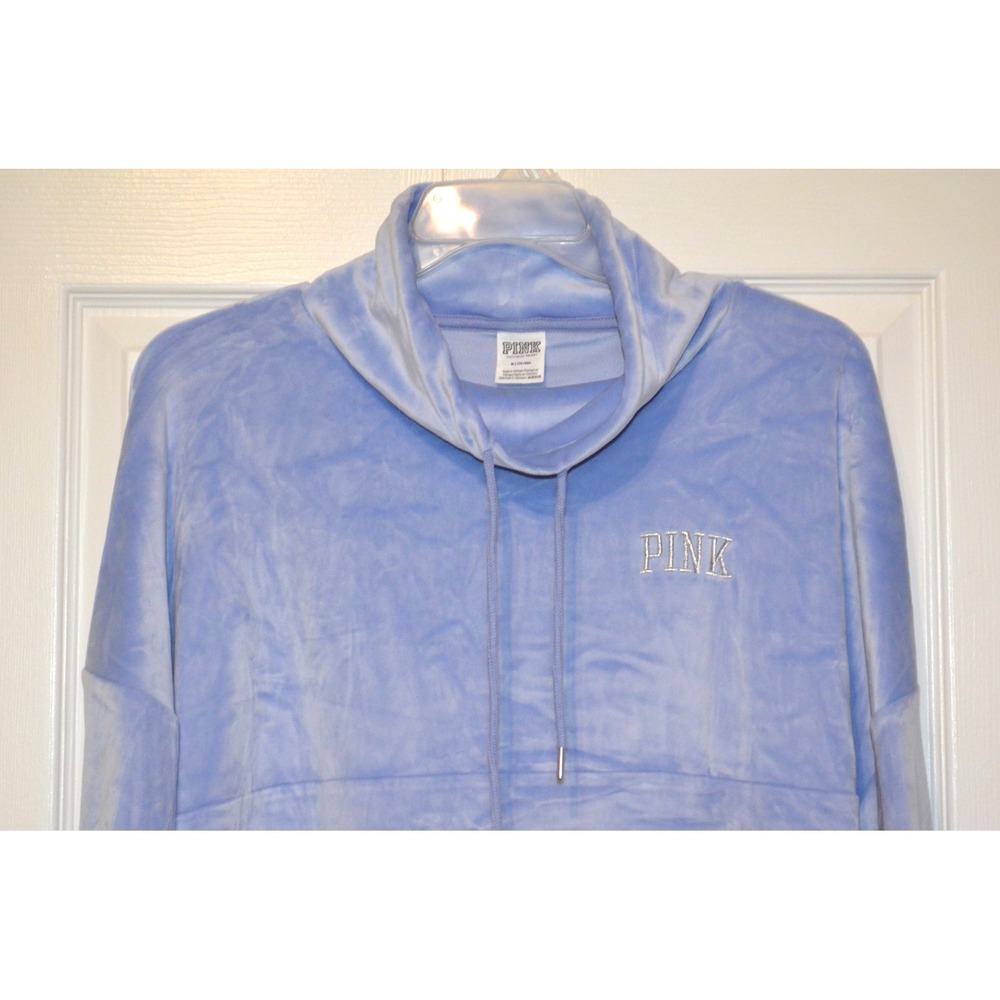 Victoria's Secret PINK Brand Blue Soft Plush Pullover Women's M High Neck Pocket - Picture 2 of 16